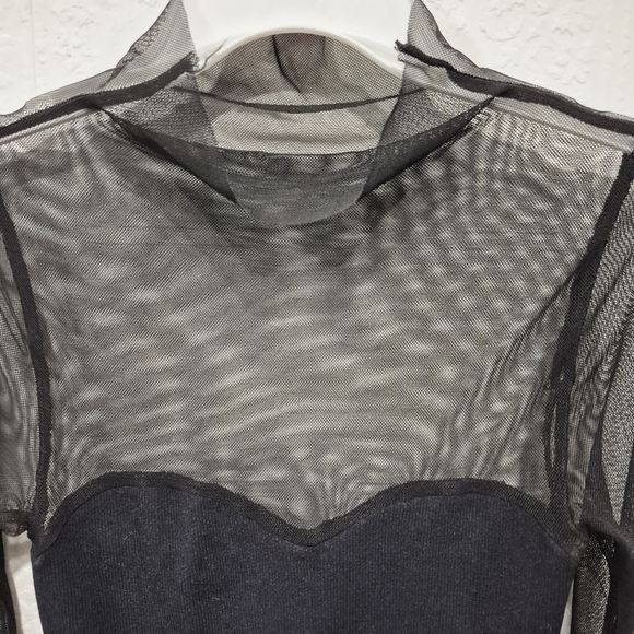 Free People Light up Layering Mesh Turtleneck Long Sleeve Black Shirt - Picture 5 of 7